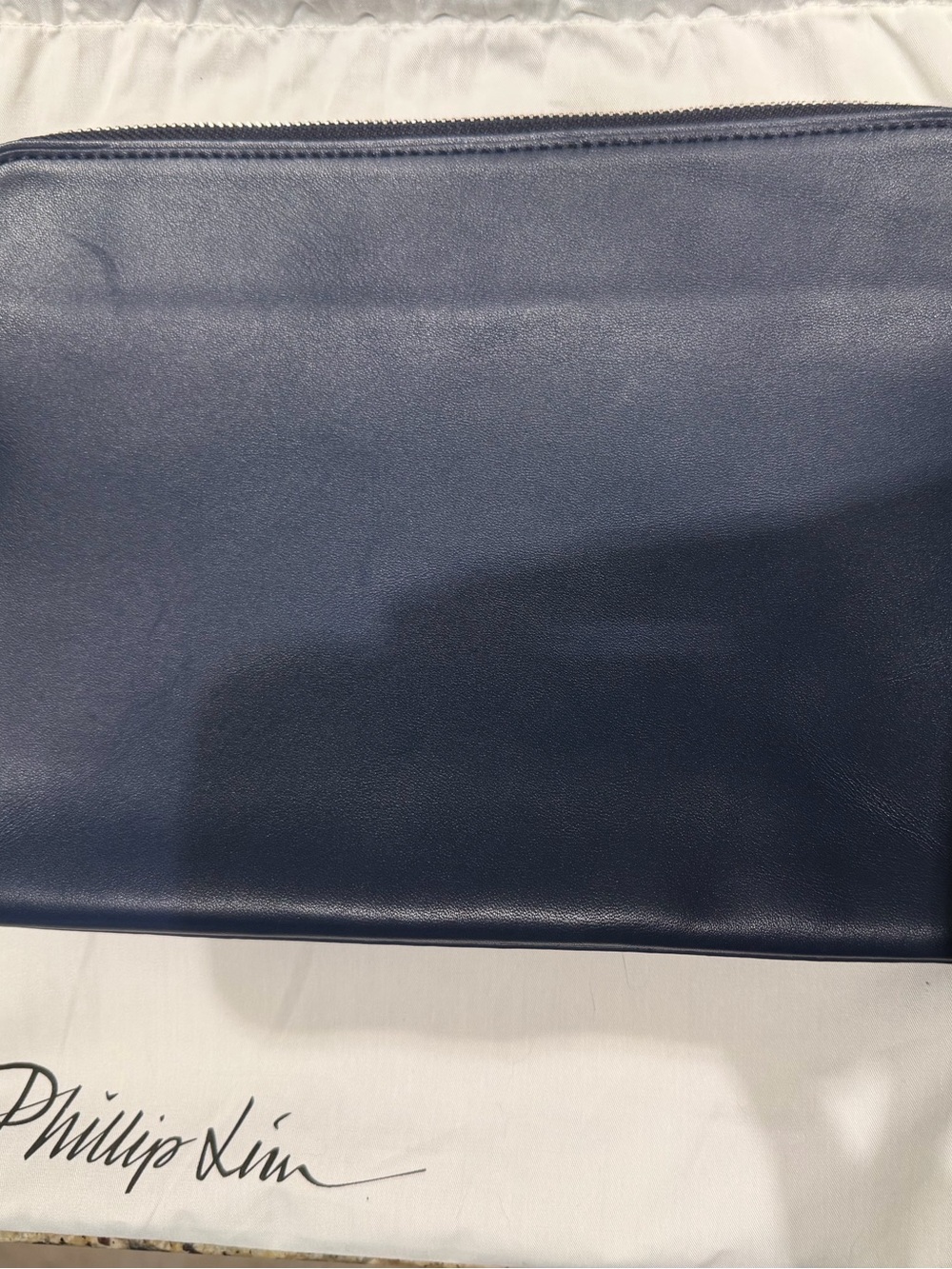 EUC Phillip Lim Navy Leather Zip Pouch, Navy Blue